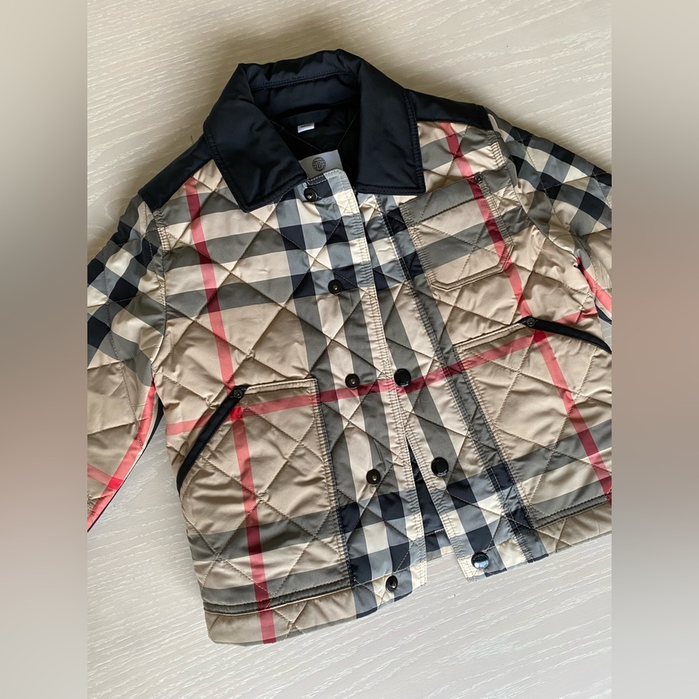 Child’s Burberry Collared Quilted Check Jacket